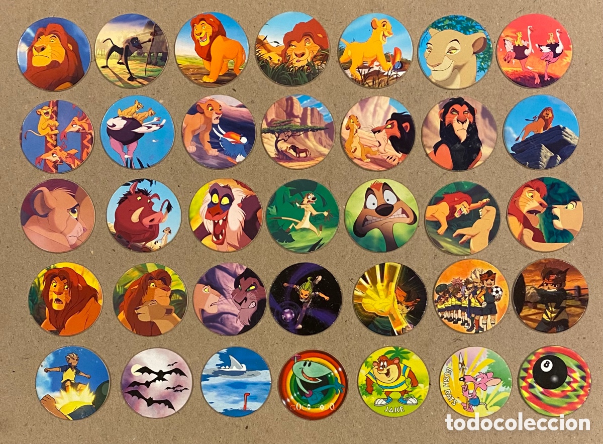 Coleccionismo Cromos antiguos: LOTE DE 35 TAZOS CAPS DIFERENTES COLECCIONES; EL REY LE&Oacute;N, INAZUMA ELEVEN, MEGA TAZO MATUTANO,&hellip;