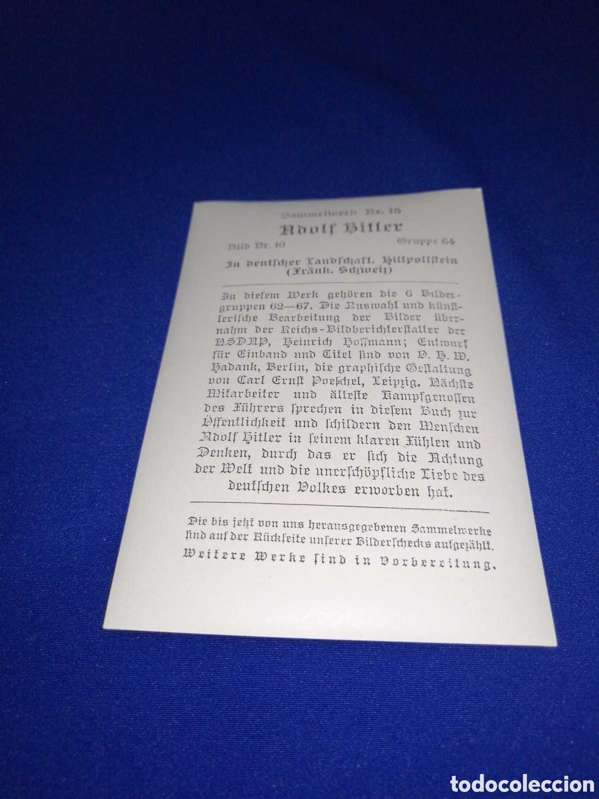 Coleccionismo cromos antiguos: ADOLF HITLER - SAMMEHUERIT NR. 15 - Foto 2
