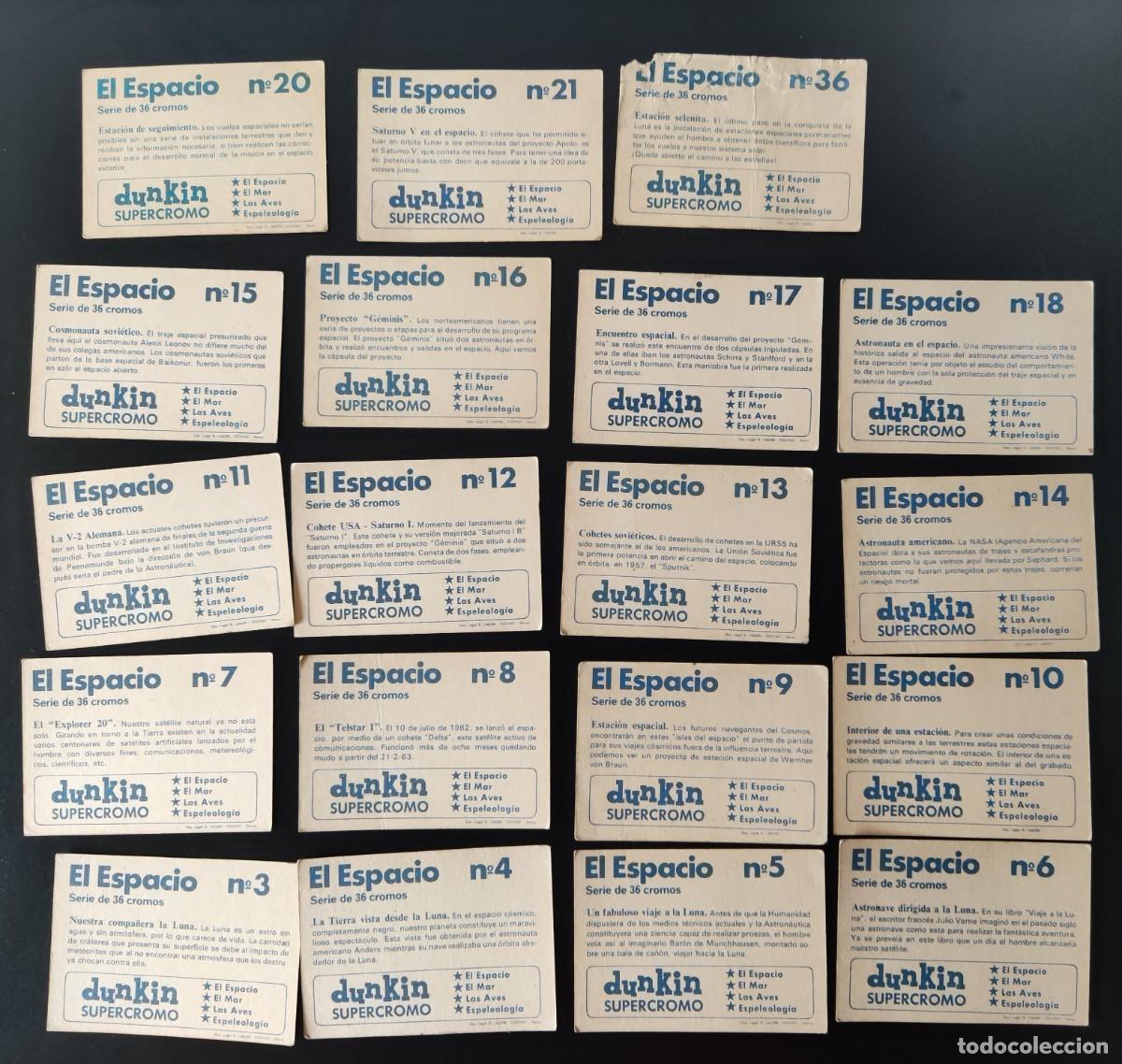 Coleccionismo cromos antiguos: DUNKIN CROMOS - EL ESPACIO - LOTE DE 19 - Foto 4