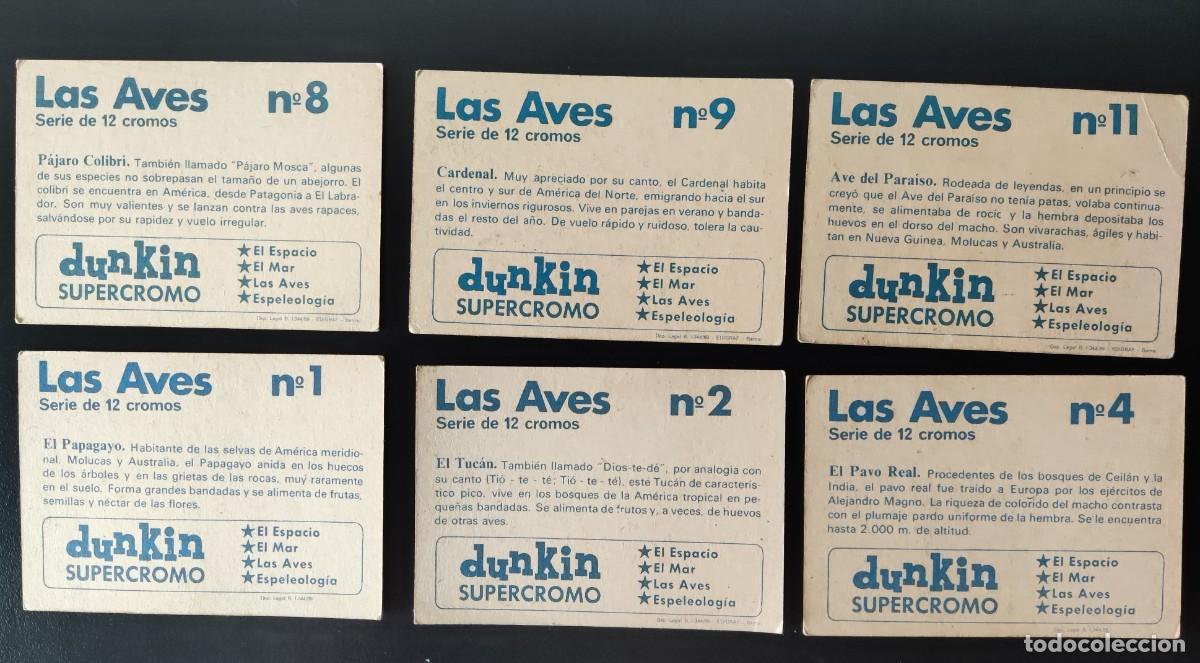 Coleccionismo cromos antiguos: DUNKIN CROMOS - LAS AVES- LOTE DE 6 - Foto 2