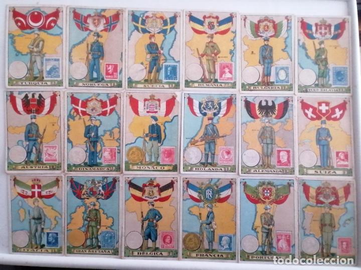 Coleccionismo Cromos antiguos: COLECCION COMPLETA 50 CROMOS, PAIS-BANDERA-SELLO-MONEDAS, PUBLICIDAD CHOCOLATES ADARRAGA Y JUNCOSA