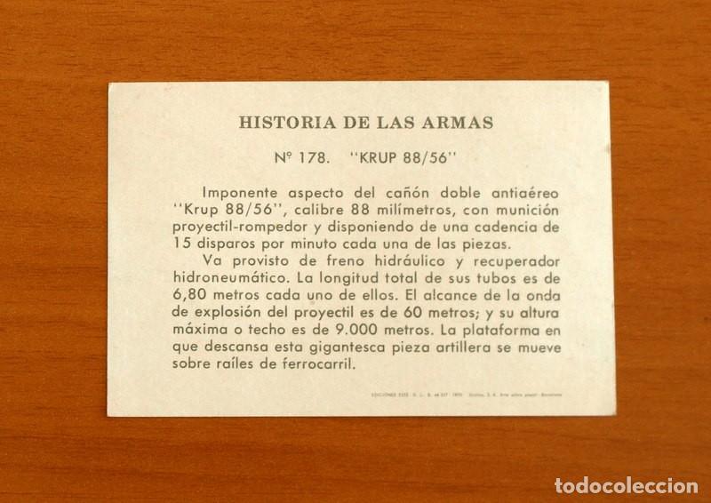 Coleccionismo cromos antiguos: Historia de las armas - N&ordm; 178 Krup 88 56 - Ediciones Este A&ntilde;o 1971 - Nunca pegado - Foto 2