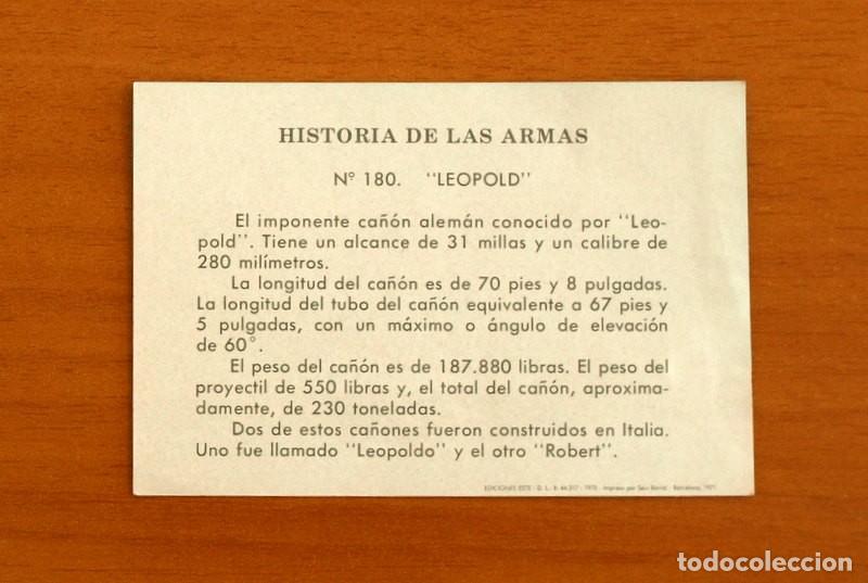 Coleccionismo cromos antiguos: Historia de las armas - N&ordm; 180 Leopold - Ediciones Este A&ntilde;o 1971 - Nunca pegado - Foto 2