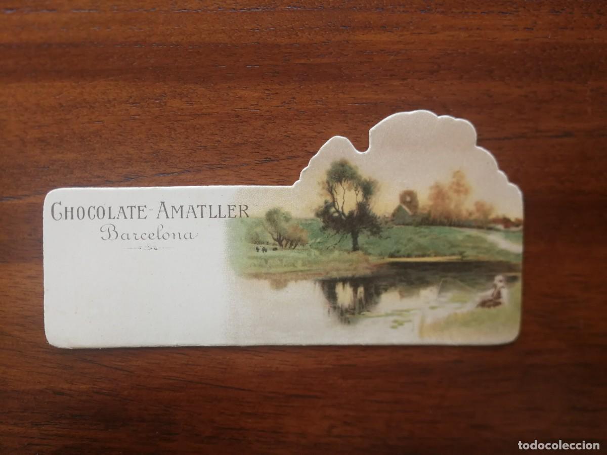 Collectionnisme Cartes &agrave; collectionner anciennes: CROMO DE CHOCOLATE AMATLLER DE BARCELONA - TIPO PUNTO DE LIBRO ( 11,90 x 5,8 cm ) RIO Y PESCADOR