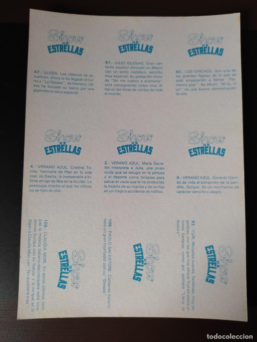 Coleccionismo cromos antiguos: PLIEGO CROMOS SHOW DE ESTRELLAS - Foto 2