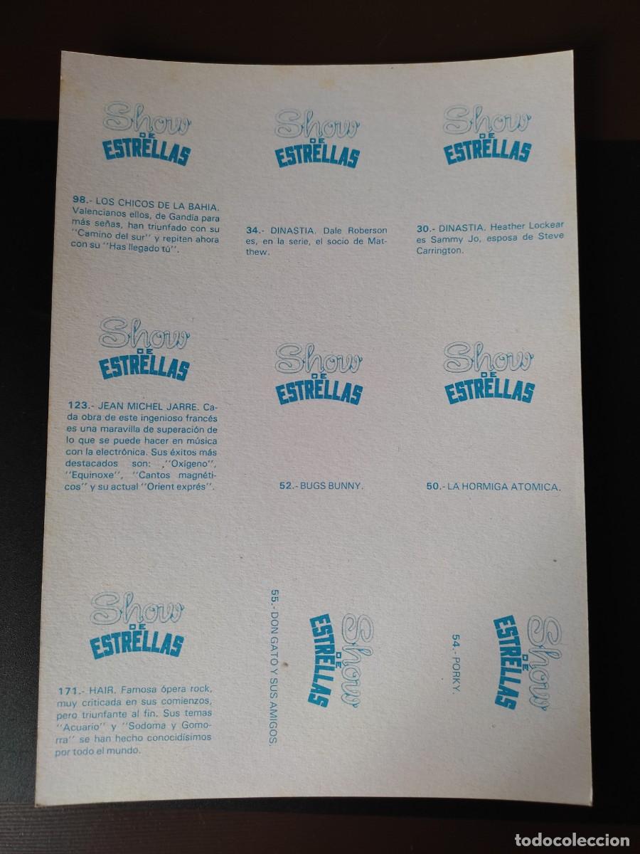 Coleccionismo cromos antiguos: PLIEGO CROMOS SHOW DE ESTRELLAS - Foto 2