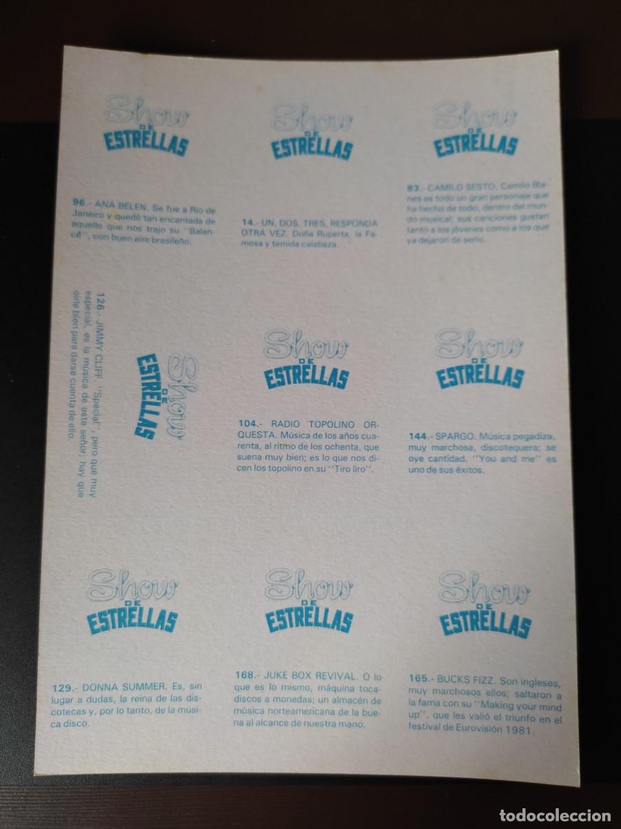 Coleccionismo cromos antiguos: PLIEGO CROMOS SHOW DE ESTRELLAS - Foto 2