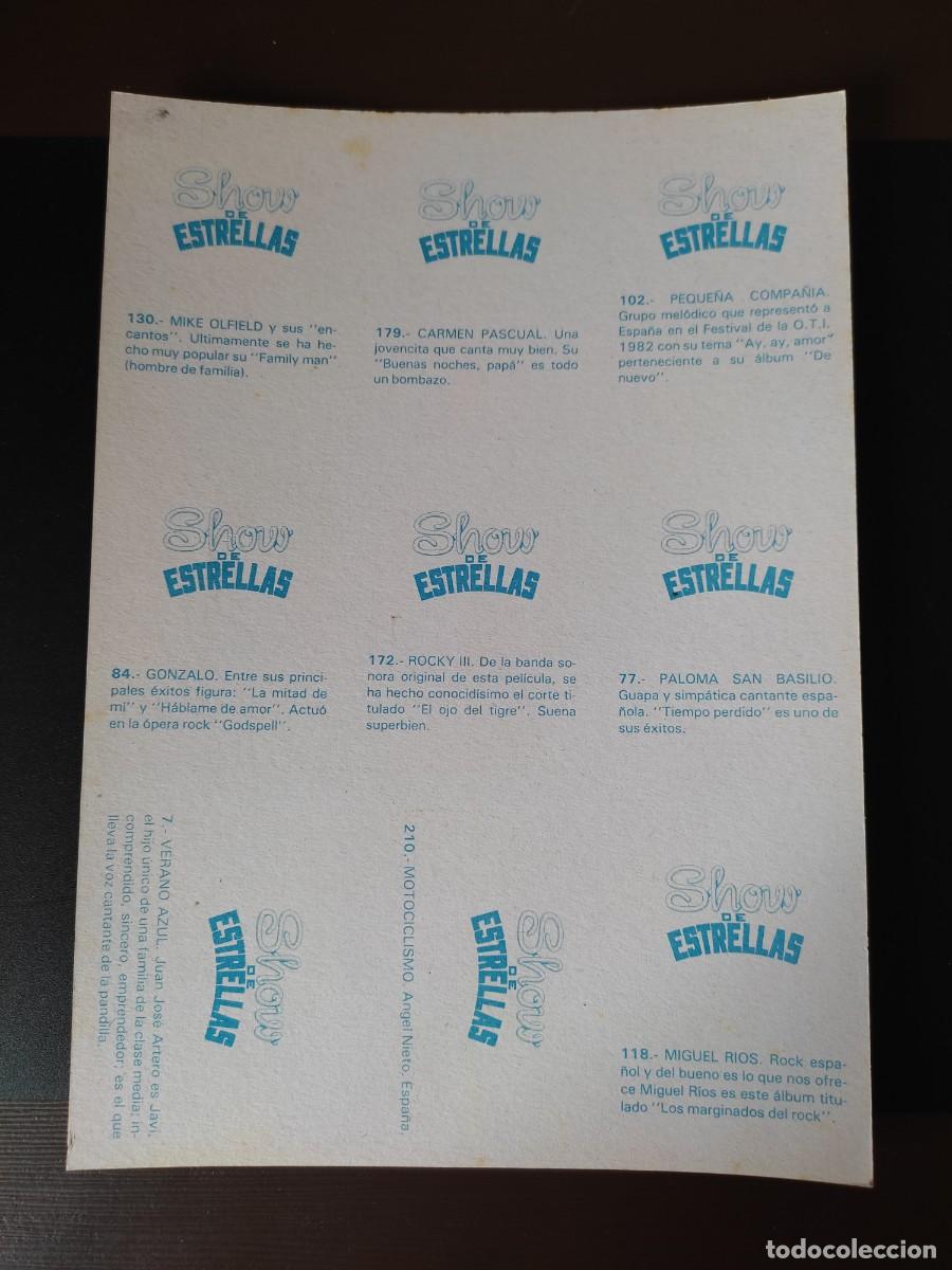 Coleccionismo cromos antiguos: PLIEGO CROMOS SHOW DE ESTRELLAS - Foto 2