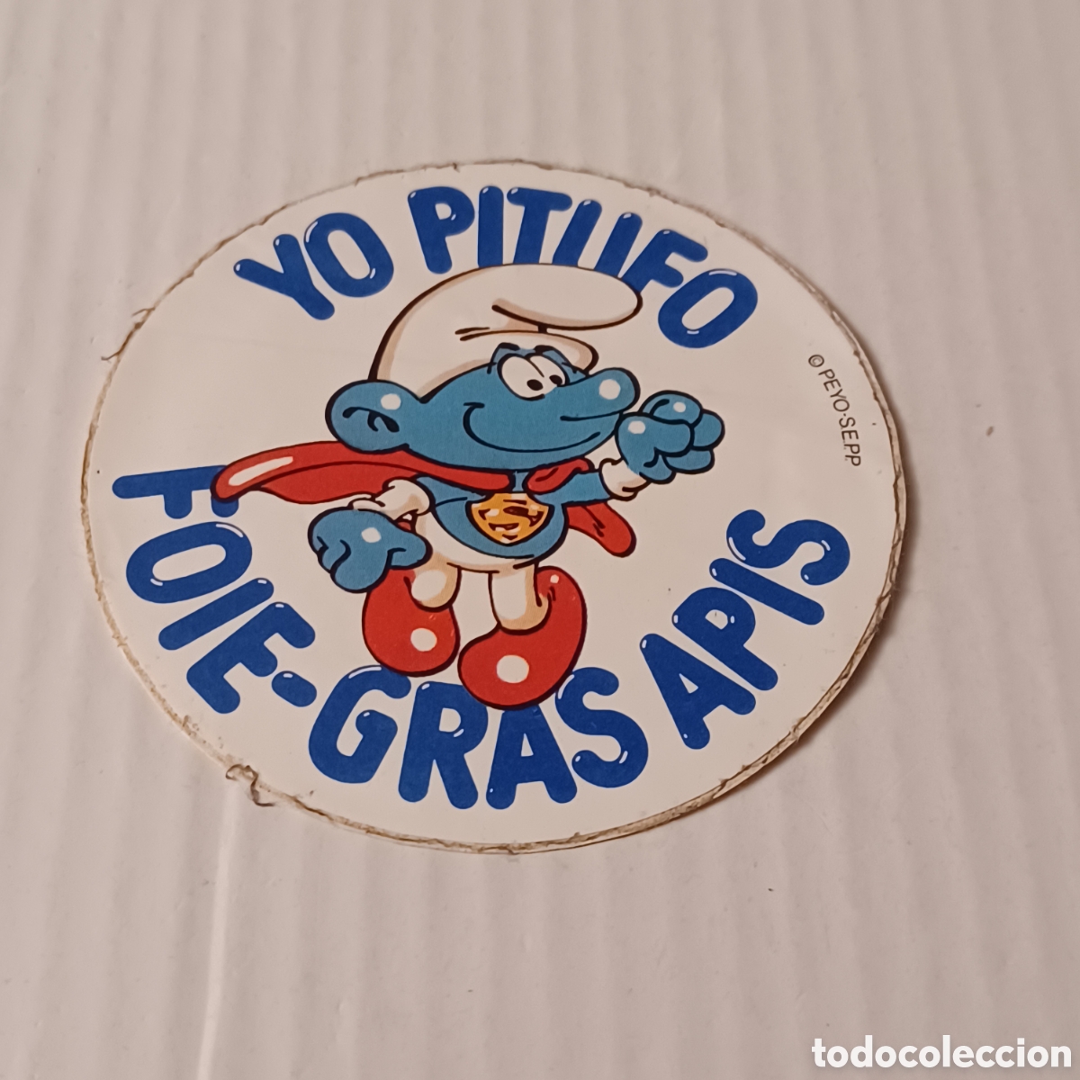 Coleccionismo Cromos antiguos: Cromo adhesivo Yo Pitufo Foie Gras APIS superman