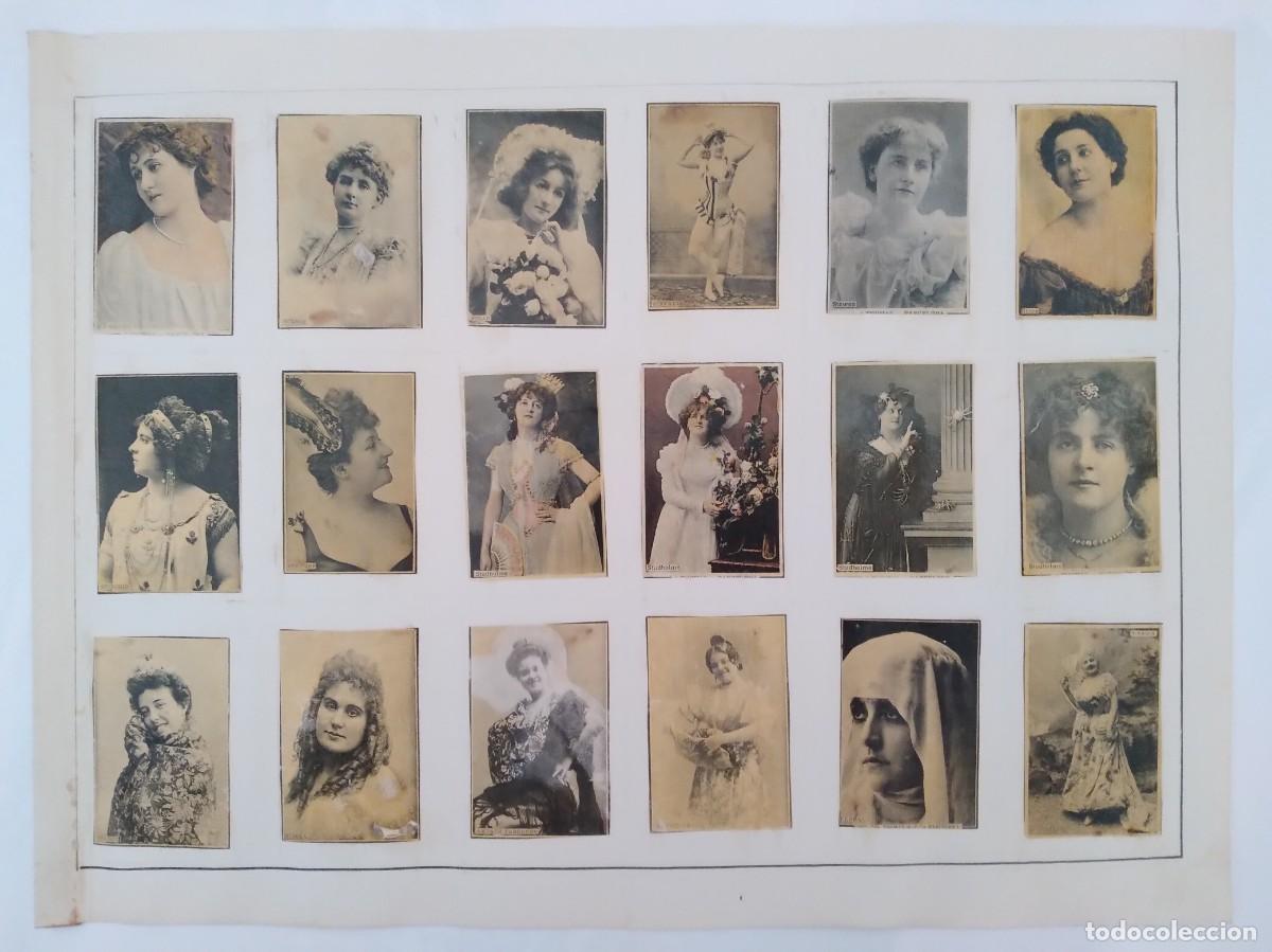 Coleccionismo cromos antiguos: ANTIGUA LAMINA 18 CROMOS FOTOTIPIAS CAJA CERILLAS SIGLO XIX SERIE MUJERES ARTISTAS MODELOS RV 18
