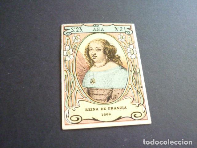 Coleccionismo cromos antiguos: ANA REINA DE FRANCIA CROMO CAJA DE CERILLAS SIGLO XIX