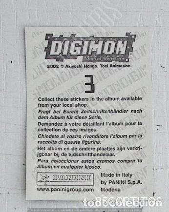Coleccionismo cromos antiguos: DIGIMON 3 PANINI CROMO N 3 - Foto 2