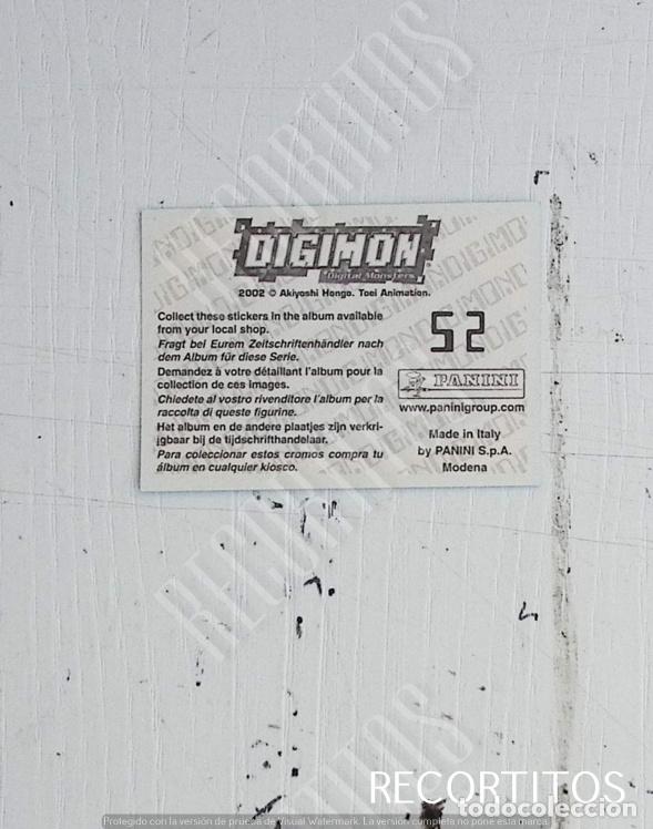 Coleccionismo cromos antiguos: DIGIMON 3 PANINI CROMO N 52 - Foto 2