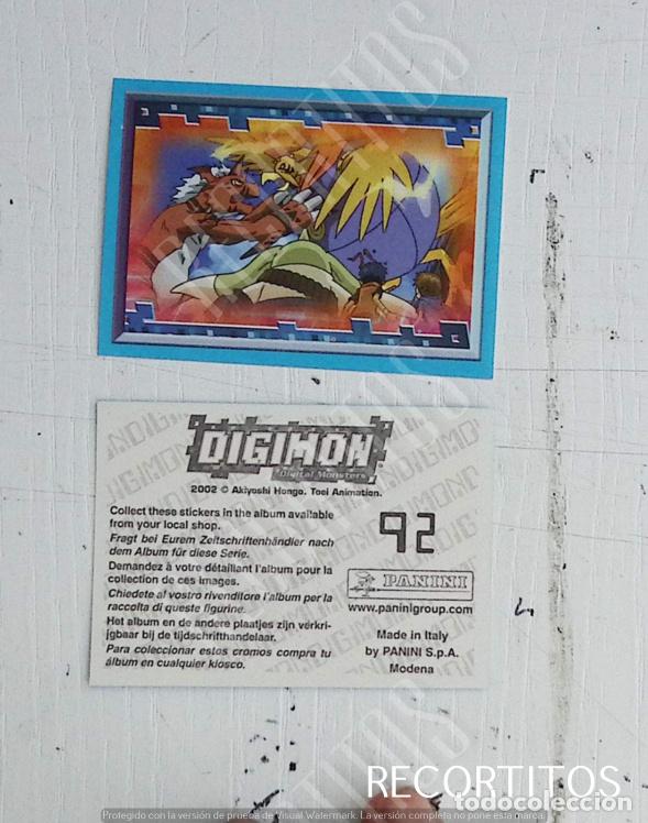 Coleccionismo cromos antiguos: DIGIMON 3 PANINI CROMO N 92 - Foto 1