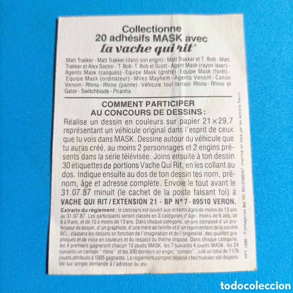 Coleccionismo cromos antiguos: Cromo MASK - La Cach&eacute; qui rit 1986 - Foto 2
