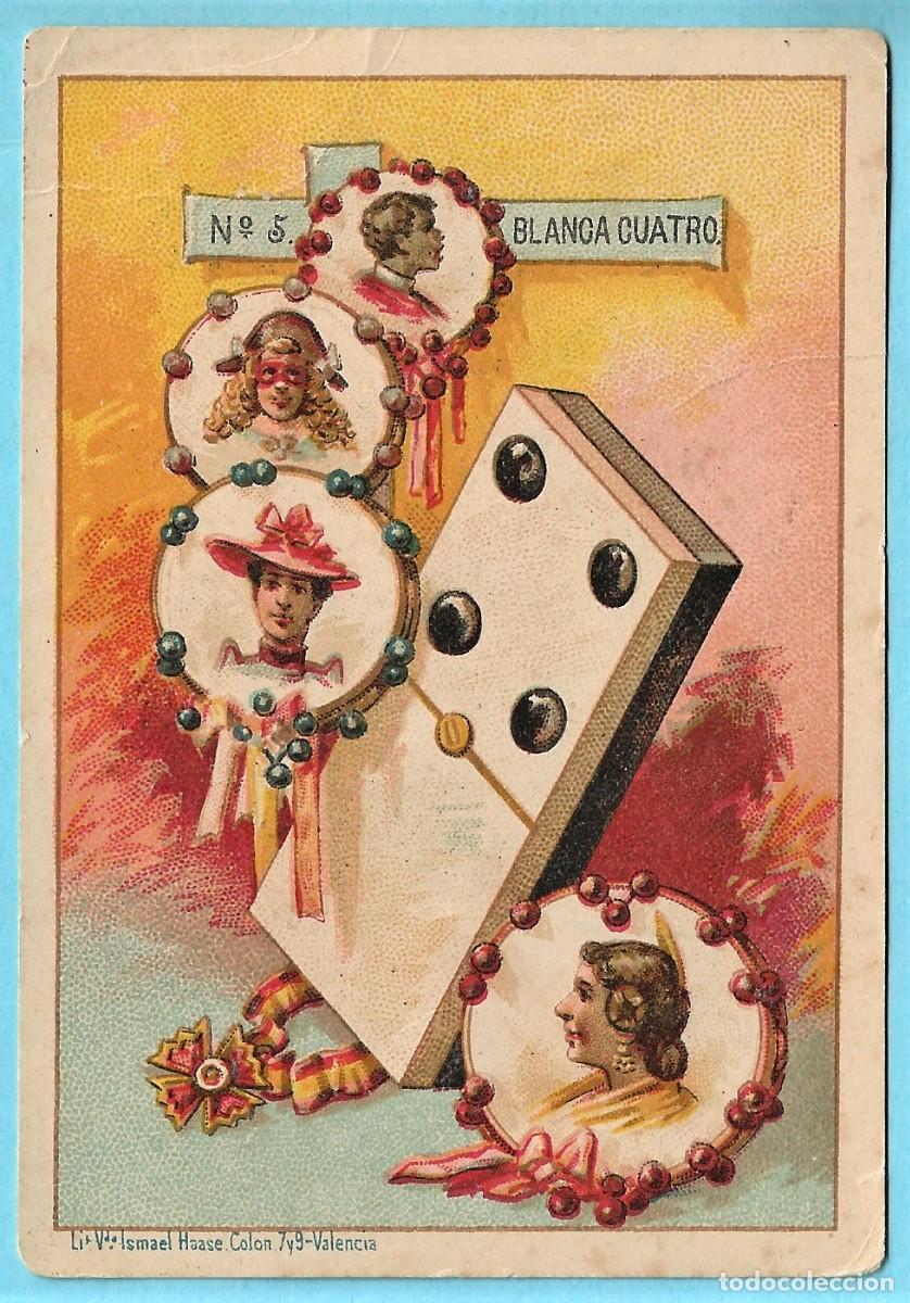 Coleccionismo Cromos antiguos: CROMO N&ordm; 5. BLANCA CUATRO. PERTENECIENTE AL JUEGO DEL DOMINO DE CHOCOLATES EL BARCO, VALENCIA.