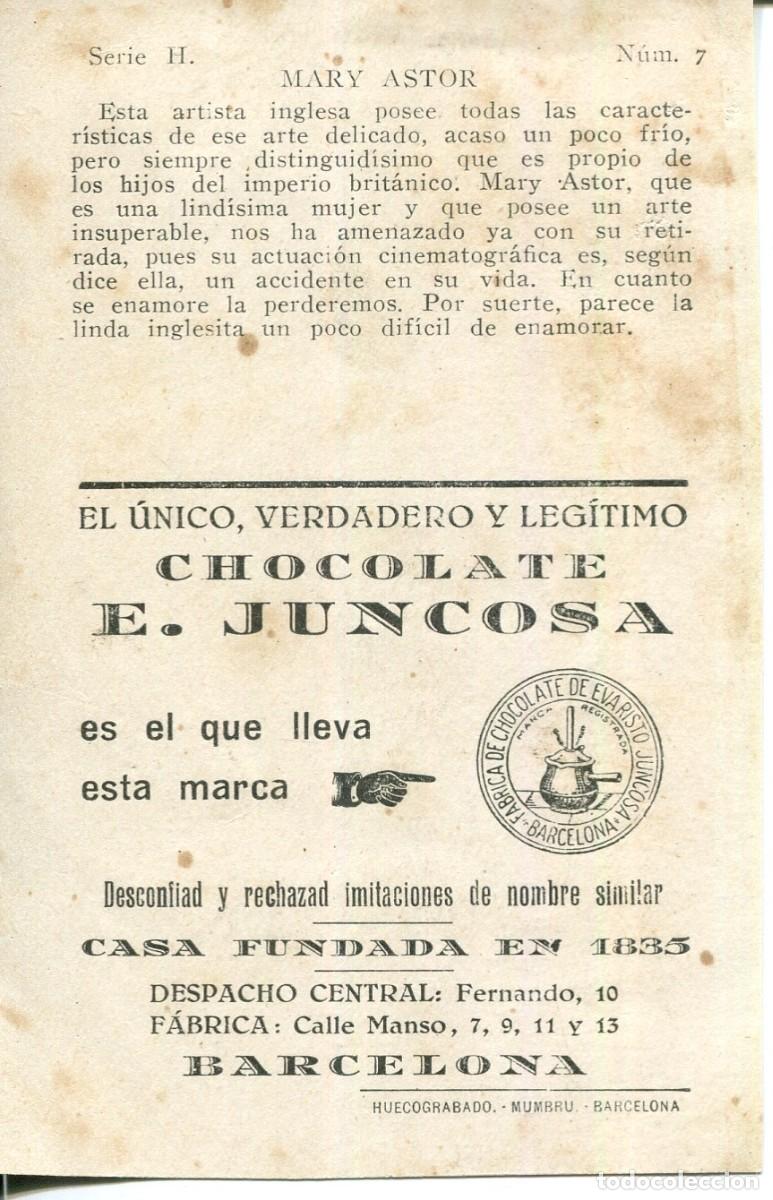 Coleccionismo cromos antiguos: CROMO DE CHOCOLATE JUNCOSA-MARY ASTOR - Foto 2