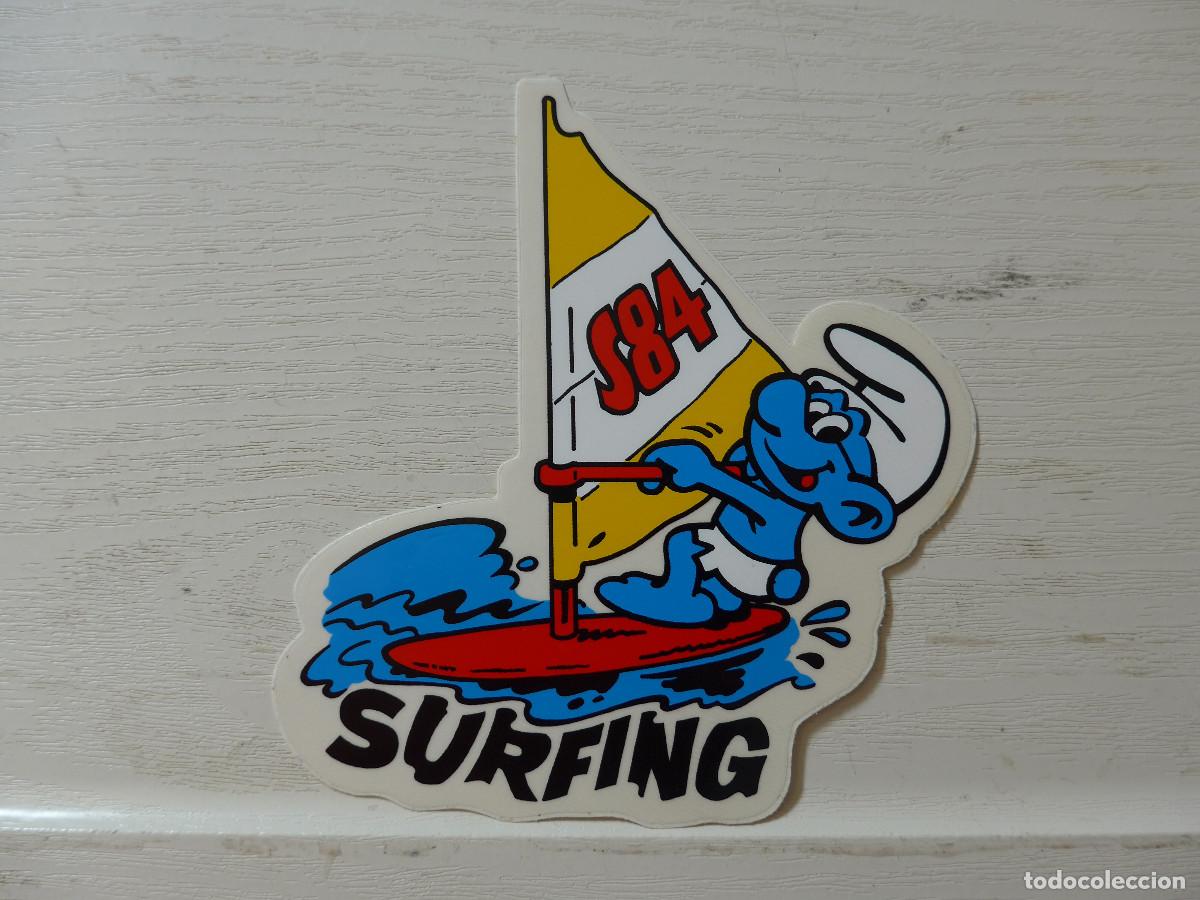 Coleccionismo cromos antiguos: PEGATINA PITUFO SURFING - Foto 1