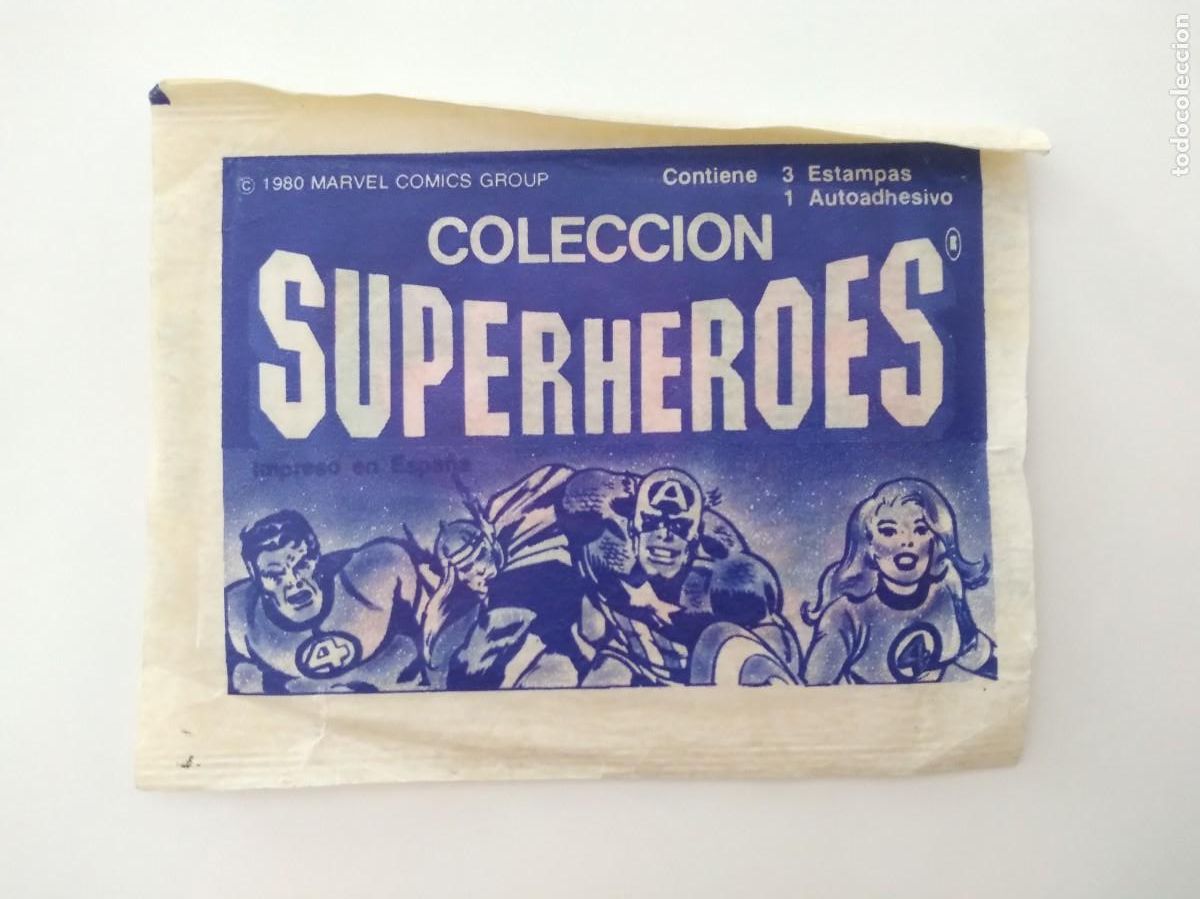 Coleccionismo Cromos antiguos: SOBRE CROMOS COLECCION SUPERHEROES SEMI-ABIERTO CONTIENE 4 CROMOS RV
