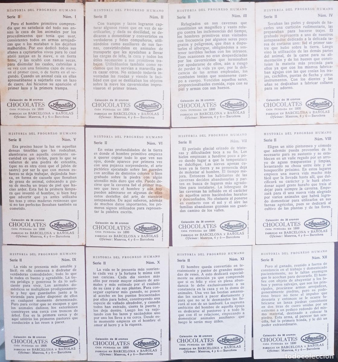 Coleccionismo cromos antiguos: 36 ANTIGUOS CROMOS DE HISTORIA DEL PROGRESO HUMANO CHOCOLATES AMATLLER - Foto 10