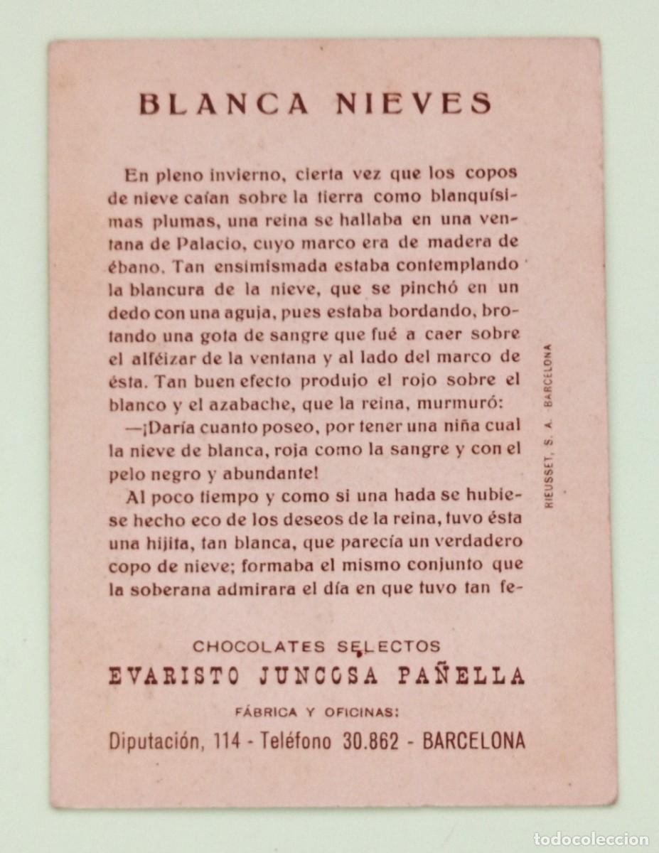 Coleccionismo cromos antiguos: CROMOS &rdquo;CHOCOLATES EVARISTO JUNCOSA&rdquo;. BLANCANIEVES (N&ordm; 1) - Foto 2