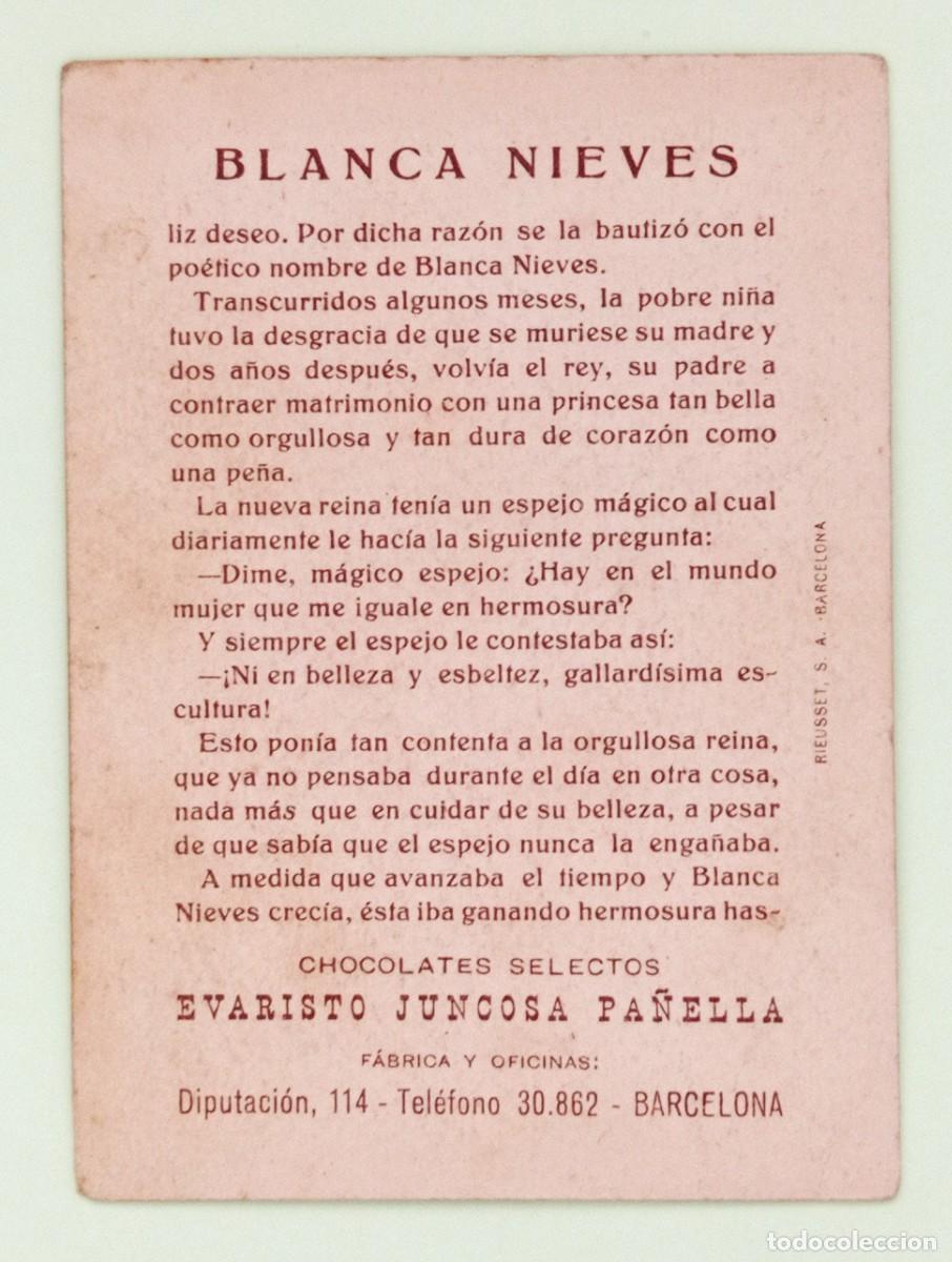 Coleccionismo cromos antiguos: CROMOS &rdquo;CHOCOLATES EVARISTO JUNCOSA&rdquo;. BLANCANIEVES (N&ordm; 2) - Foto 2