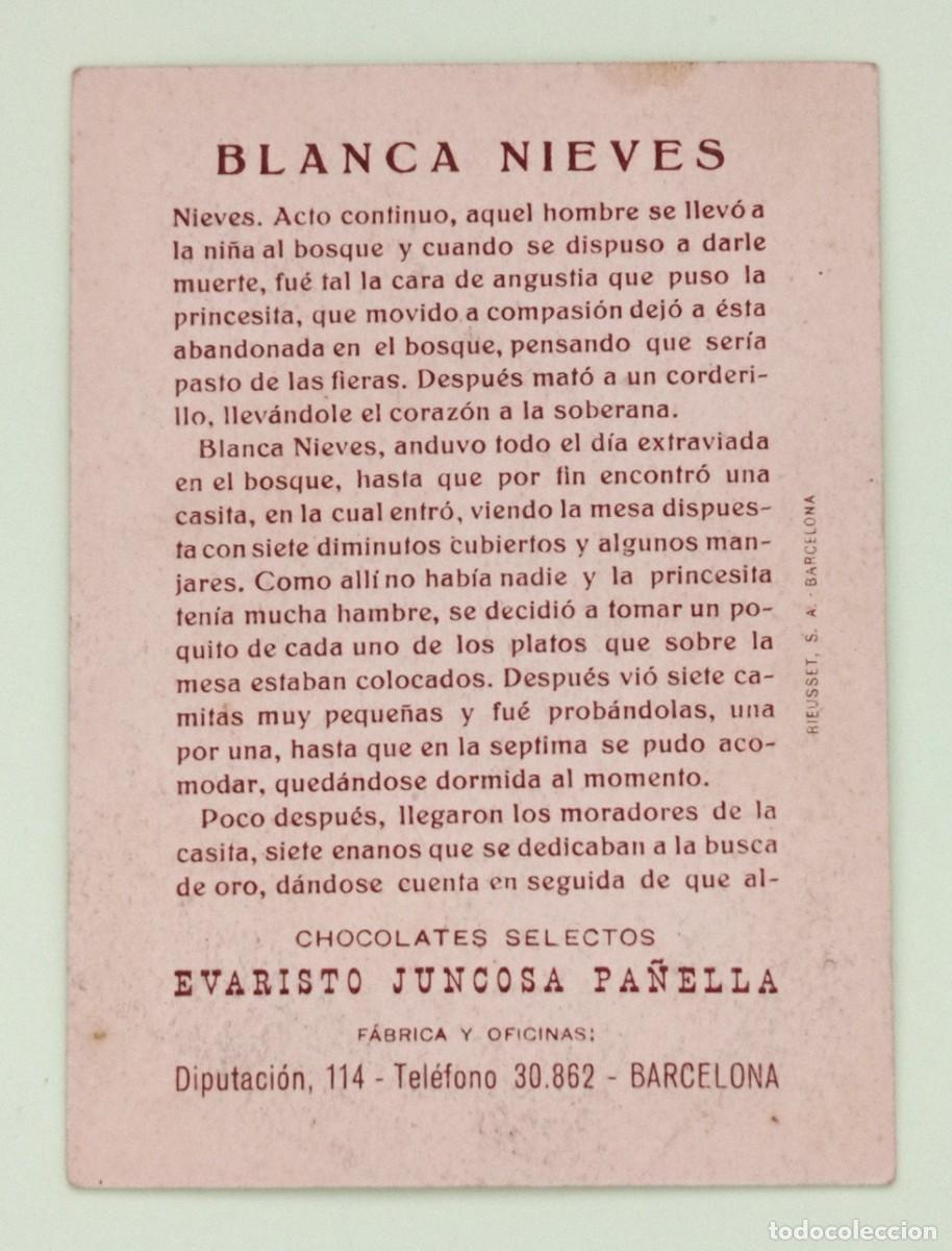Coleccionismo cromos antiguos: CROMOS &rdquo;CHOCOLATES EVARISTO JUNCOSA&rdquo;. BLANCANIEVES (N&ordm; 4) - Foto 2