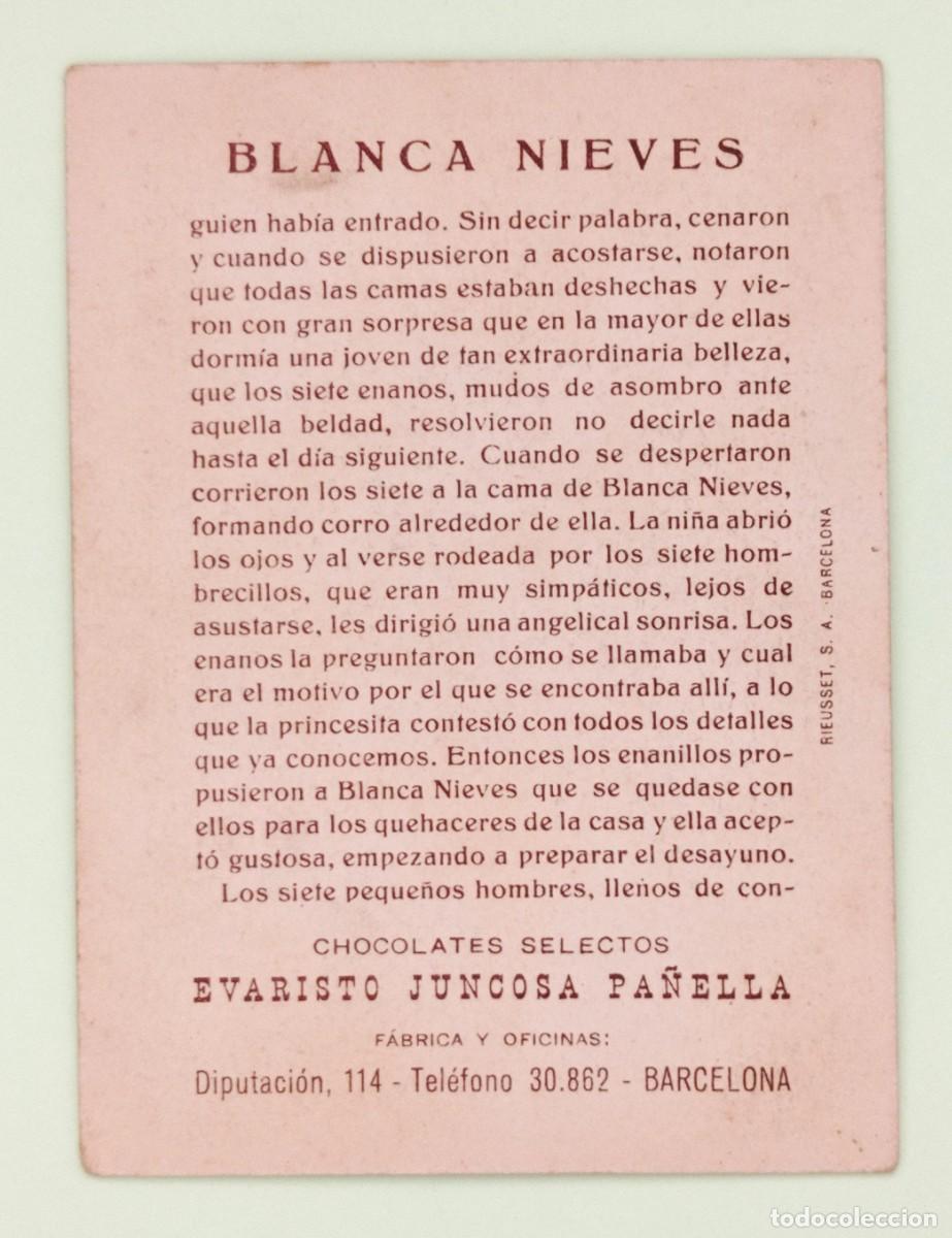 Coleccionismo cromos antiguos: CROMOS &rdquo;CHOCOLATES EVARISTO JUNCOSA&rdquo;. BLANCANIEVES (N&ordm; 5) - Foto 2