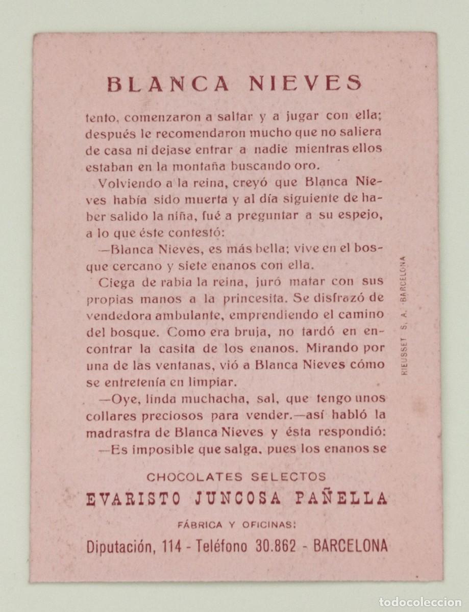Coleccionismo cromos antiguos: CROMOS &rdquo;CHOCOLATES EVARISTO JUNCOSA&rdquo;. BLANCANIEVES (N&ordm; 6) - Foto 2