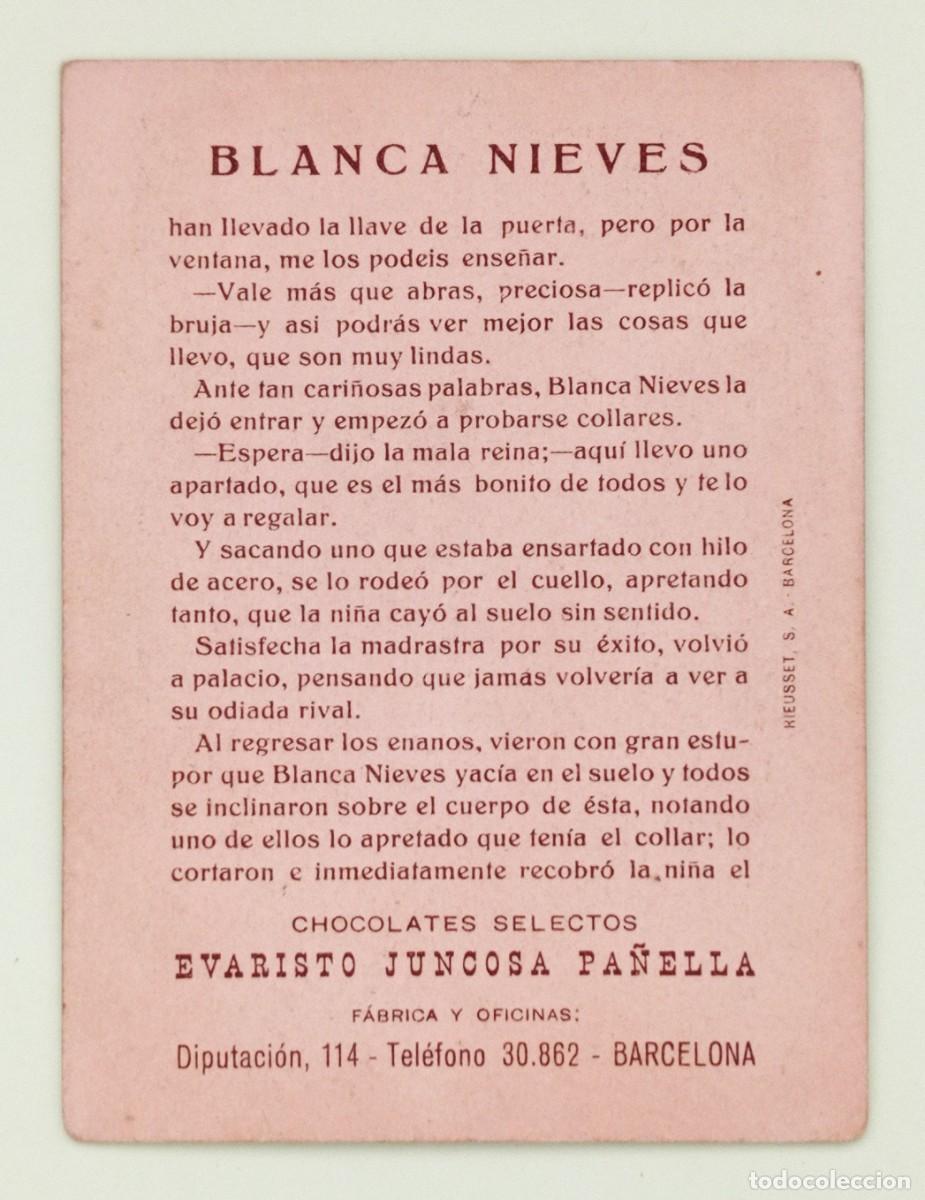 Coleccionismo cromos antiguos: CROMOS &rdquo;CHOCOLATES EVARISTO JUNCOSA&rdquo;. BLANCANIEVES (N&ordm; 7) - Foto 2