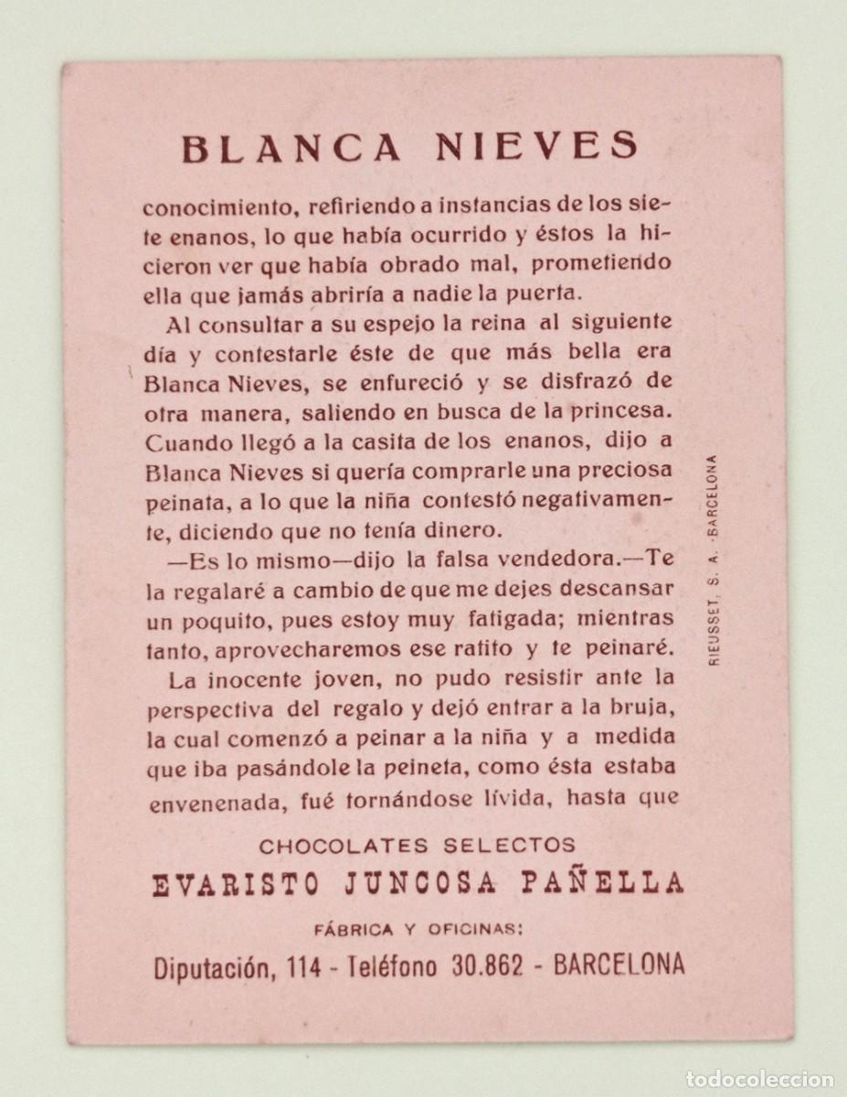 Coleccionismo cromos antiguos: CROMOS &rdquo;CHOCOLATES EVARISTO JUNCOSA&rdquo;. BLANCANIEVES (N&ordm; 8) - Foto 2