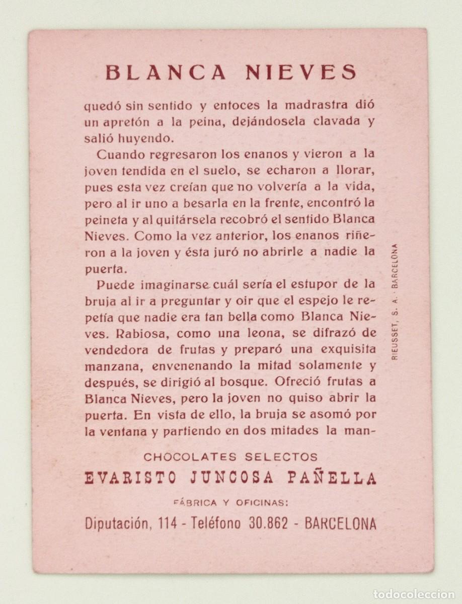 Coleccionismo cromos antiguos: CROMOS &rdquo;CHOCOLATES EVARISTO JUNCOSA&rdquo;. BLANCANIEVES (N&ordm; 9) - Foto 2