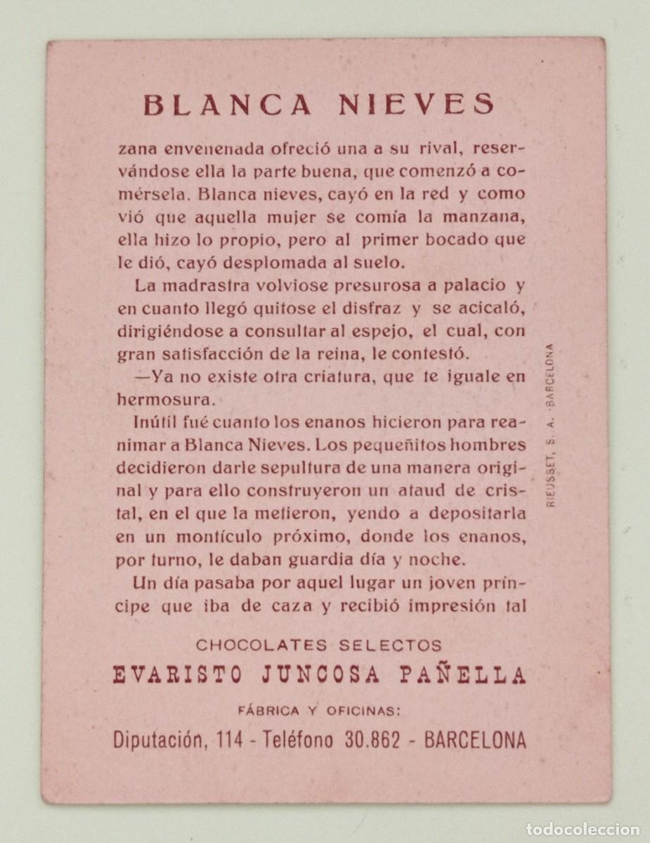 Coleccionismo cromos antiguos: CROMOS &rdquo;CHOCOLATES EVARISTO JUNCOSA&rdquo;. BLANCANIEVES (N&ordm; 10) - Foto 2