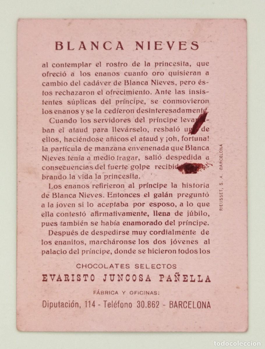 Coleccionismo cromos antiguos: CROMOS &rdquo;CHOCOLATES EVARISTO JUNCOSA&rdquo;. BLANCANIEVES (N&ordm; 11) - Foto 2