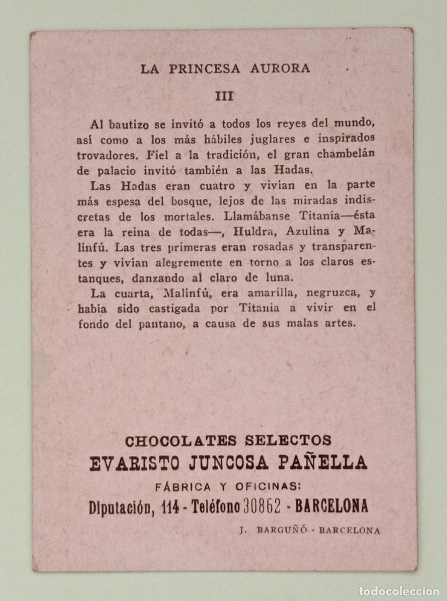Coleccionismo cromos antiguos: CROMOS &rdquo;CHOCOLATES EVARISTO JUNCOSA&rdquo;. LA PRINCESA AURORA (N&ordm; 3) - Foto 2