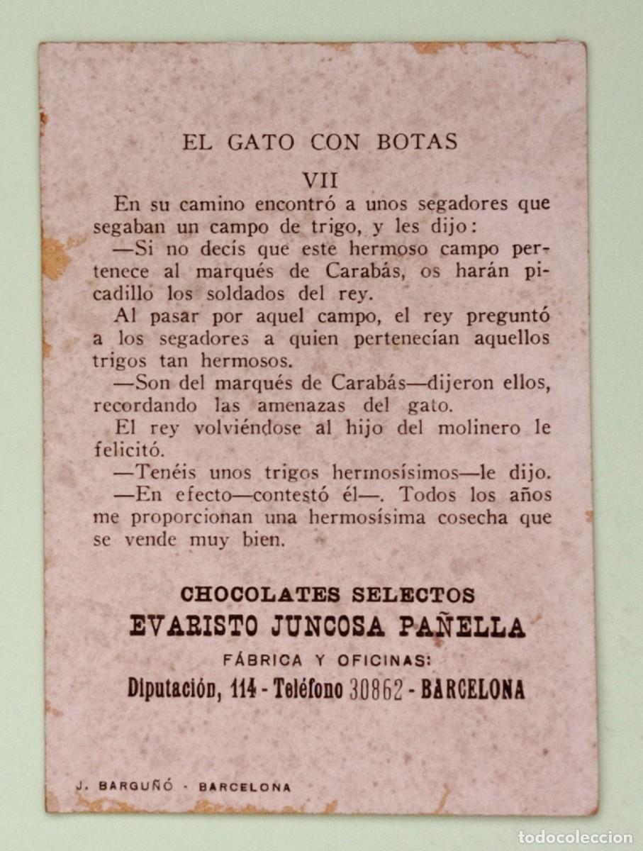 Coleccionismo cromos antiguos: CROMOS &rdquo;CHOCOLATES EVARISTO JUNCOSA&rdquo;. EL GATO CON BOTAS (N&ordm; 7) - Foto 2
