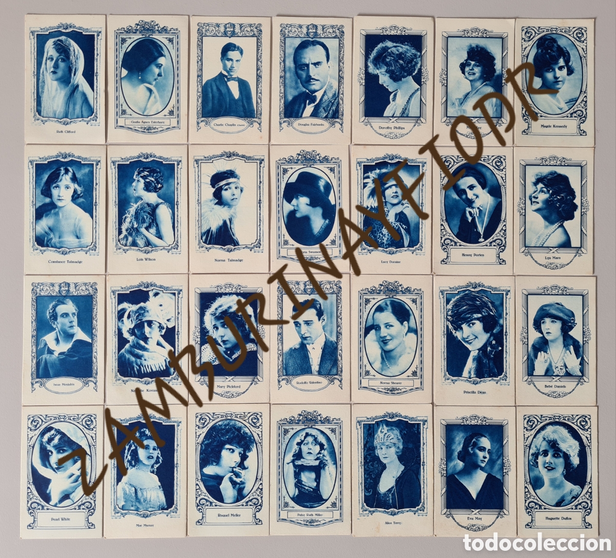 Coleccionismo Cromos antiguos: Antigua Colecci&oacute;n 28 Cromos Estrellas Cine Mudo - Chaplin Valentino Pickford Swanson Meller fumando