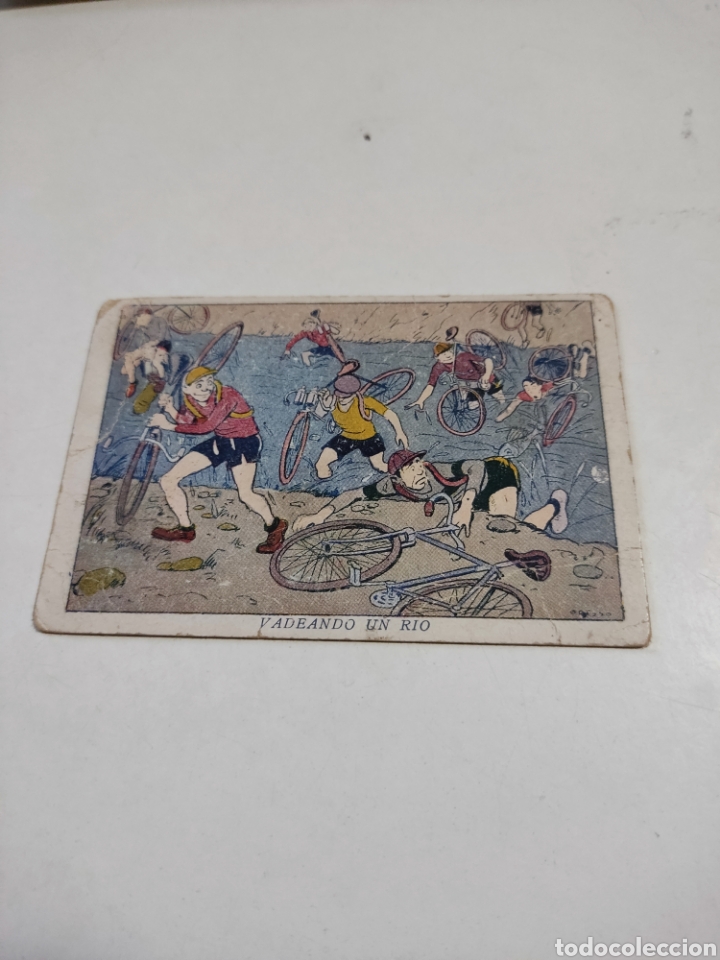 Coleccionismo cromos antiguos: Cromo antiguo chocolate juncosa, ciclismo vadeando un r&iacute;o