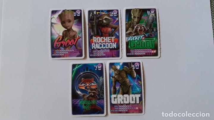 Coleccionismo cromos antiguos: LOTE 5 CROMOS. MARVEL. CARREFOUR. DESCUBRE TU PODER. GROOT. ROCKET RACCOON. - Foto 1