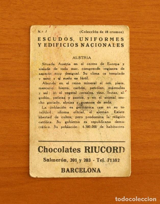 Coleccionismo cromos antiguos: Escudos, Uniformes y Edificios Nacionales - N&ordm; 3 Austria - Chocolates Torras - Foto 2