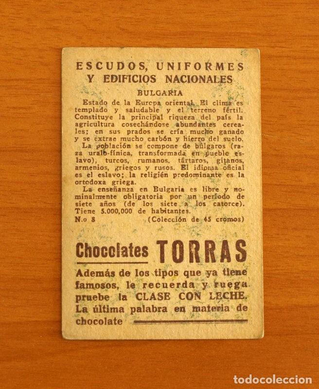 Coleccionismo cromos antiguos: Escudos, Uniformes y Edificios Nacionales - N&ordm; 8 Bulgaria - Chocolates Torras - Foto 2