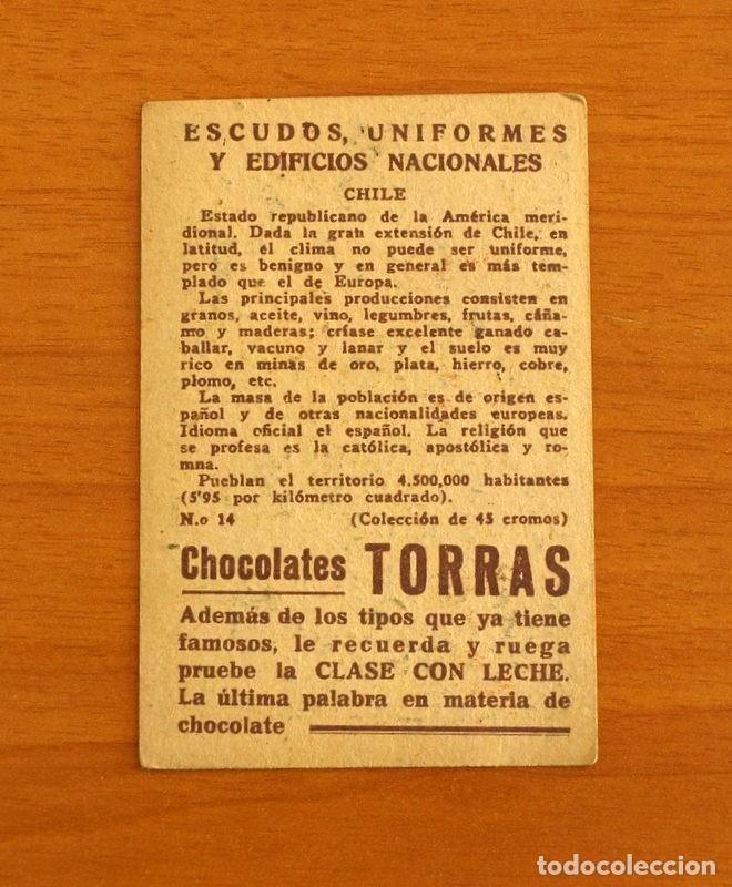 Coleccionismo cromos antiguos: Escudos, Uniformes y Edificios Nacionales - N&ordm; 14 Chile - Chocolates Torras - Foto 2