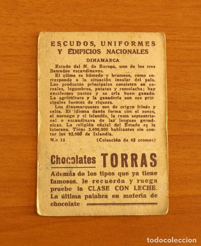 Coleccionismo cromos antiguos: Escudos, Uniformes y Edificios Nacionales - N&ordm; 15 Dinamarca - Chocolates Torras - Foto 2