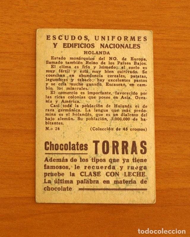 Coleccionismo cromos antiguos: Escudos, Uniformes y Edificios Nacionales - N&ordm; 24 Holanda - Chocolates Torras - Foto 2