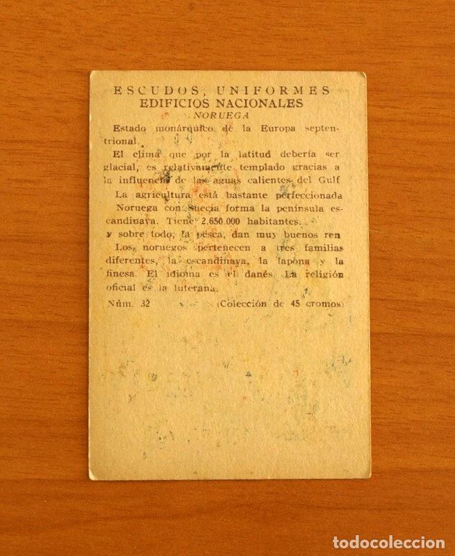 Coleccionismo cromos antiguos: Escudos, Uniformes y Edificios Nacionales - N&ordm; 32 Noruega - Chocolates Torras - Foto 2