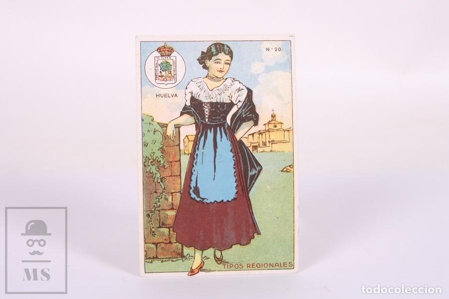 Collectable Antique Stickers: Antiguo Cromo de Chocolates Guill&eacute;n - Tipos Regionales / Escudo - Huelva N&ordm; 20