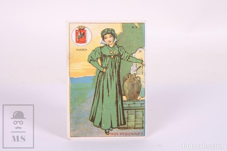 Collectable Antique Stickers: Antiguo Cromo de Chocolates Guill&eacute;n - Tipos Regionales / Escudo - Huesca N&ordm; 21