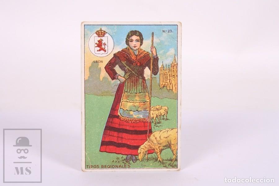 Collectable Antique Stickers: Antiguo Cromo de Chocolates Guill&eacute;n - Tipos Regionales / Escudo - Le&oacute;n N&ordm; 23
