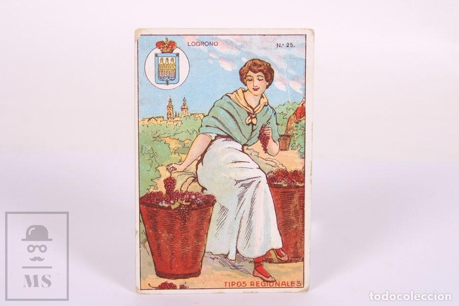 Collectable Antique Stickers: Antiguo Cromo de Chocolates Guill&eacute;n - Tipos Regionales / Escudo - Logro&ntilde;o N&ordm; 25