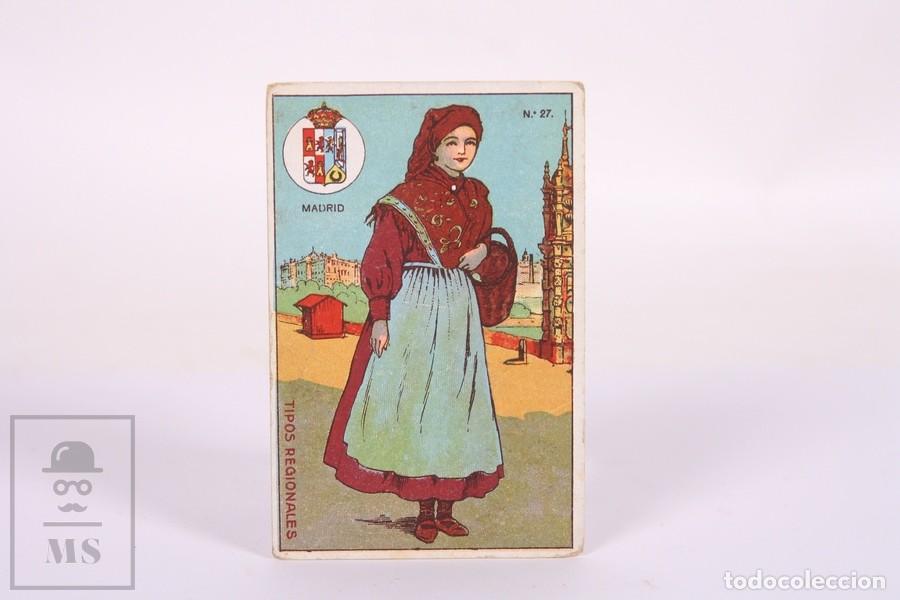 Collectable Antique Stickers: Antiguo Cromo de Chocolates Guill&eacute;n - Tipos Regionales / Escudo - Madrid N&ordm; 27